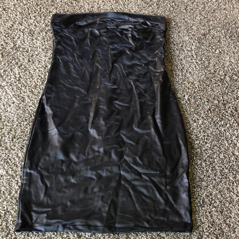 Pleather strapless dress